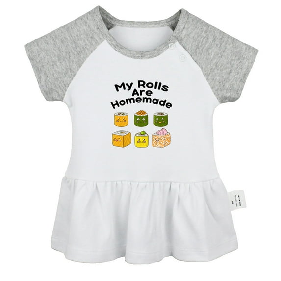 My Rolls Are Homemade Funny Dresses For Baby, Newborn Babies Skirts, Infant Princess Dress, 0-24M Kids Graphic Clothes (Gray Raglan Dresses, 0-6 Months)