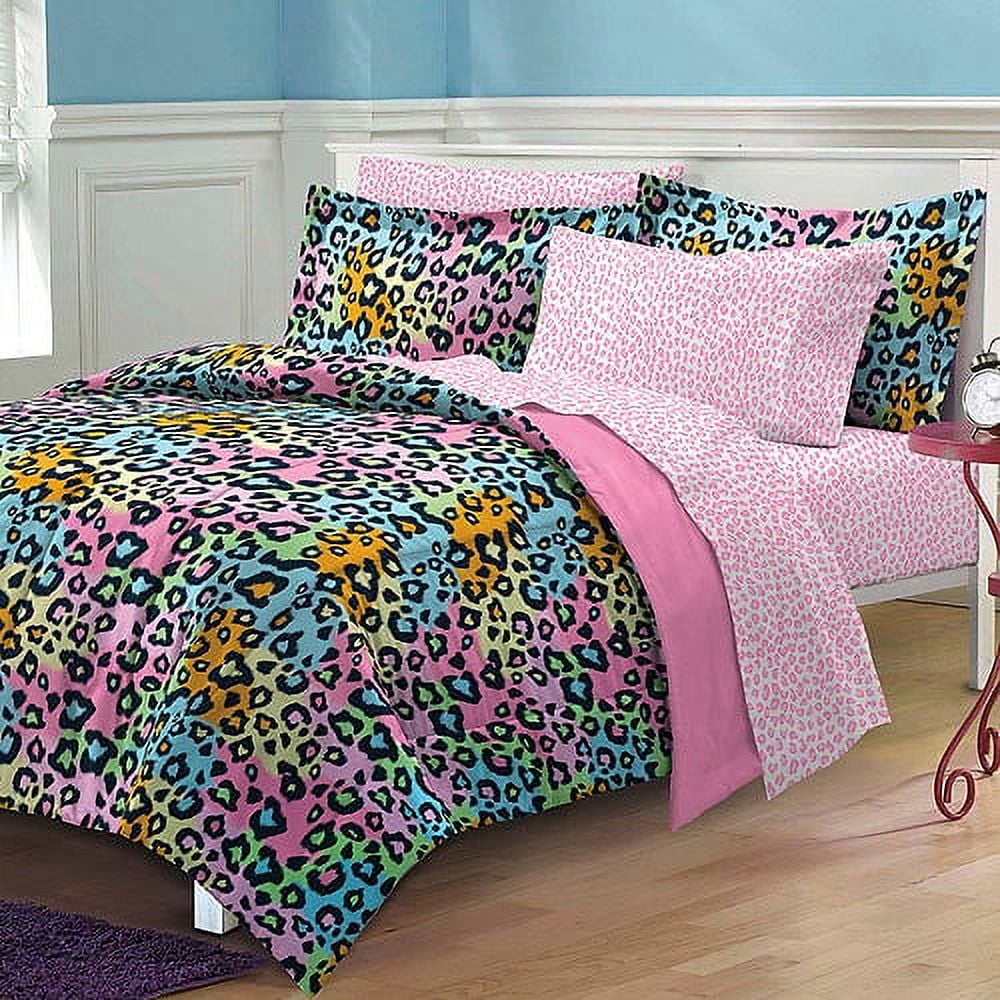 My Room Neon Leopard Queen 7 Piece Bed in a Bag Bedding Set, Polyester