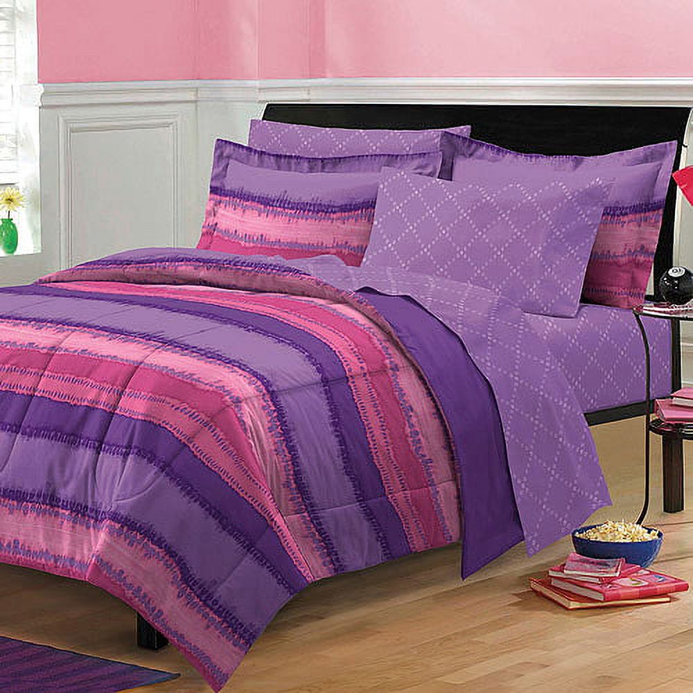 My Room Tie Dye Twin 5 Piece Bed in a Bag Bedding Set, Polyester, Plum - image 1 of 3