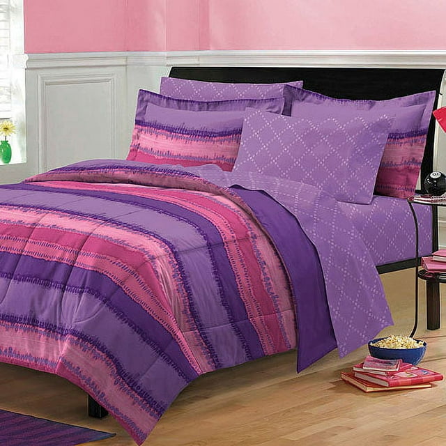 My Room Tie Dye Twin 5 Piece Bed in a Bag Bedding Set, Polyester, Plum