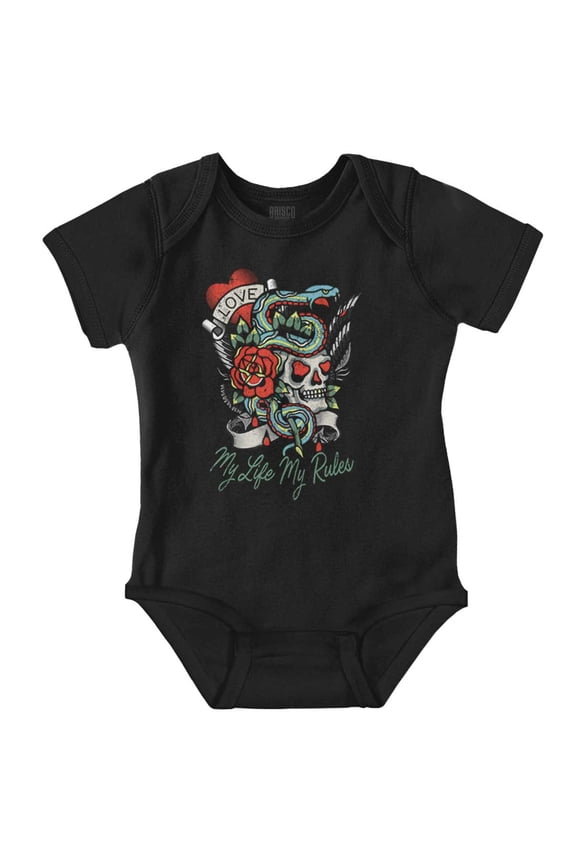 My Rules My Life Skull Snake Tattoo Romper Boys or Girls Infant Baby Brisco Brands 6M