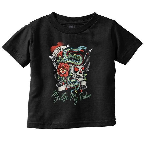 My Rules My Life Skull Snake Tattoo Toddler Boy Girl T Shirt Infant Toddler Brisco Brands 2T