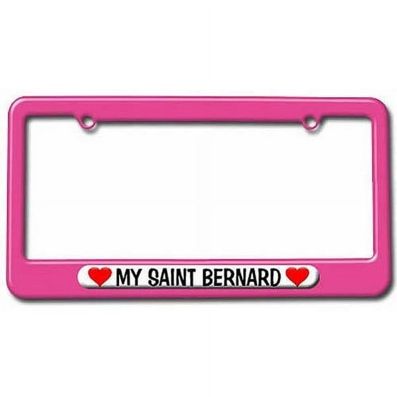 My Saint Bernard Love with Hearts License Plate Tag Frame, Multiple Colors