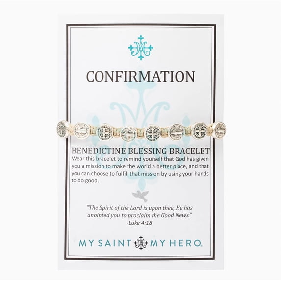 My Saint My Hero Bracelet | Confirmation Blessing Bracelet 10 medal Tan- Silver | Mens | Womens | Tan Silver Color | 1pc | Christian | Catholic Jewelry