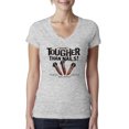 thumbnail image 1 of My Savior is Tougher than Nails Bible Verse | Female Inspirational/Christian Slim Fit Junior V-Neck Tee, Heather Grey, Small, 1 of 3