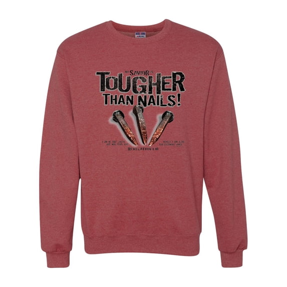 My Savior is Tougher than Nails Bible Verse | Male Inspirational/Christian Crewneck Graphic Sweatshirt, Vintage Heather Red, 3XL