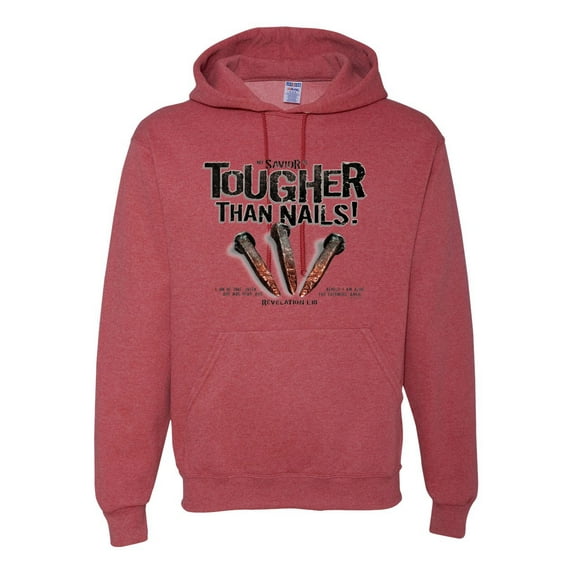 My Savior is Tougher than Nails Bible Verse | Male Inspirational/Christian Hooded Sweatshirt Graphic Hoodie, Vintage Heather Red, X-Large