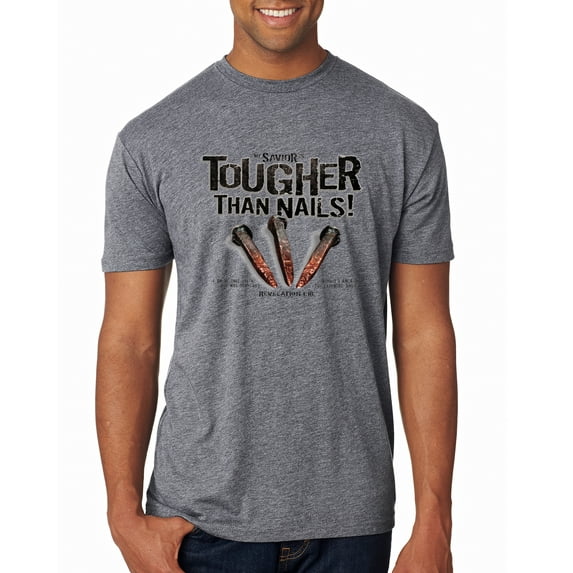 My Savior is Tougher than Nails Bible Verse | Male Inspirational/Christian Premium Tri Blend T-Shirt, Premium Heather, Medium