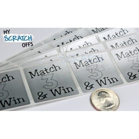 My Scratch Offs 1.5" Silver Square "Match 3 & Win" Scratch-off Sticker Labels, 100 Count
