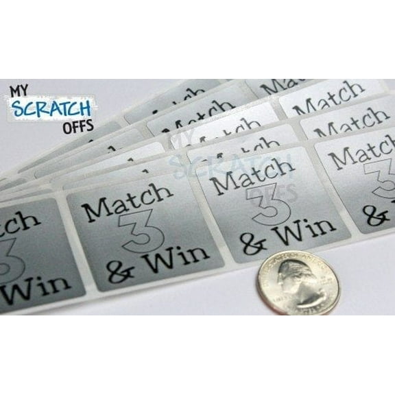 My Scratch Offs 1.5" Silver Square "Match 3 & Win" Scratch-off Sticker Labels, 250 Count
