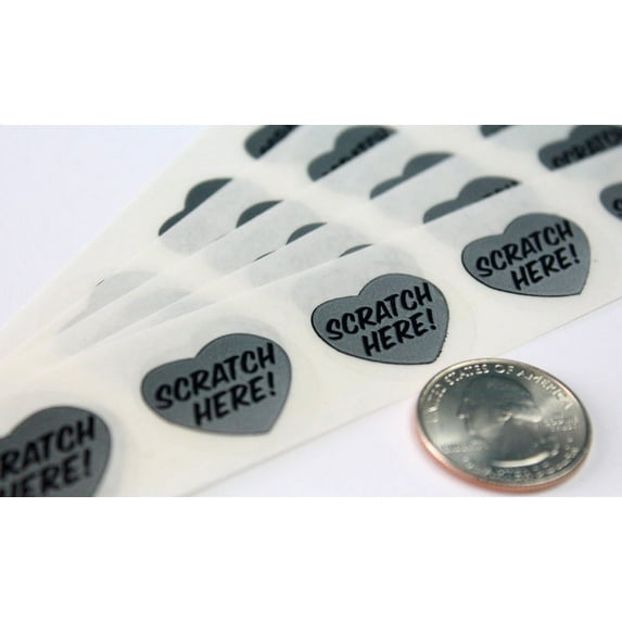 My Scratch Offs 1" Silver Heart "Scratch Here" Scratch-off Sticker Labels, 500 Count