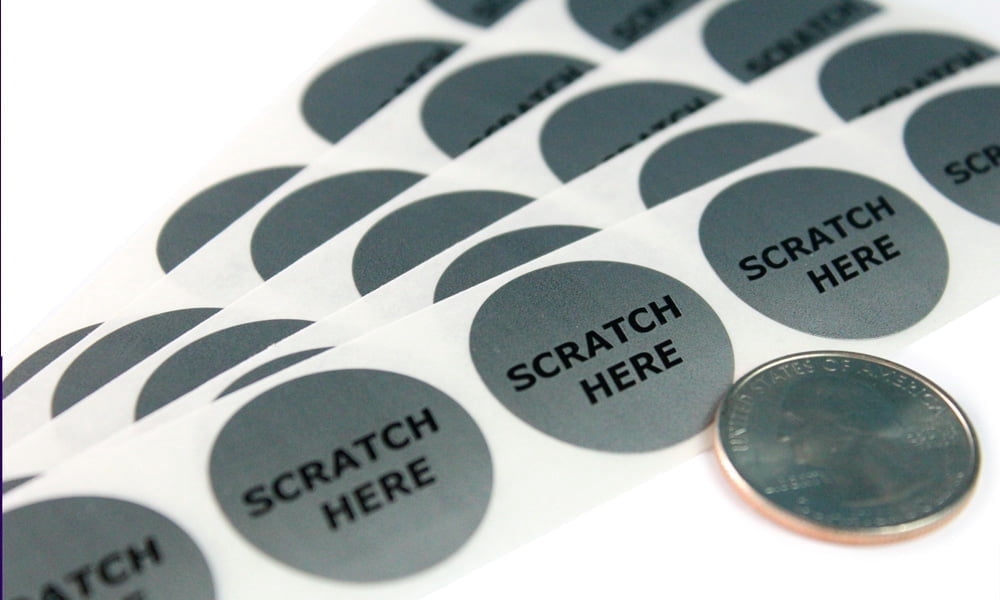 My Scratch Offs 1" Silver Round "Scratch Here" Scratch-off Sticker Labels, 250 Count