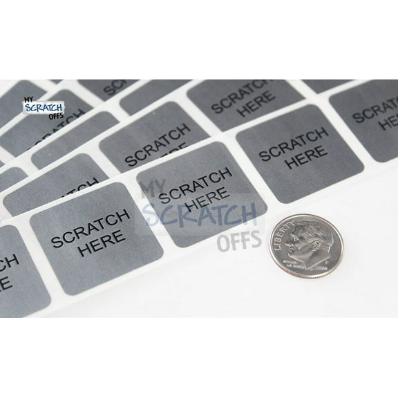 My Scratch Offs 1" Silver Square "Scratch Here" Scratch-off Sticker Labels, 100 Count