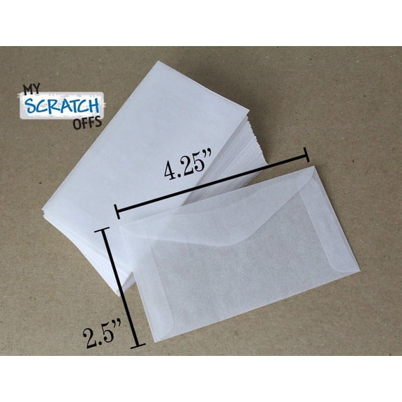 My Scratch Offs Tuck Flap Glassine Mini Envelopes, 2.5 x 4.25, Translucent, 100 Pack