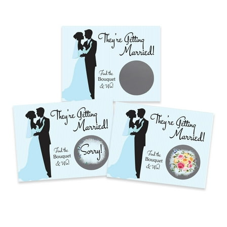 My Scratch Offs Bride & Groom Bridal Shower "They're Getting Married" Scratch-off Blue Pinstripe Card Game, 26 Count