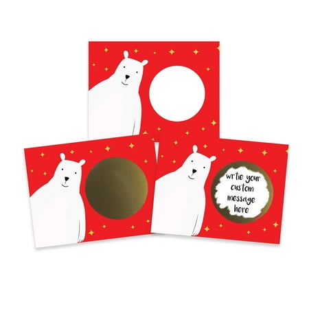 My Scratch Offs Christmas White Polar Bear DIY Scratch-off Note Cards & Stickers, Red, 20 Pack