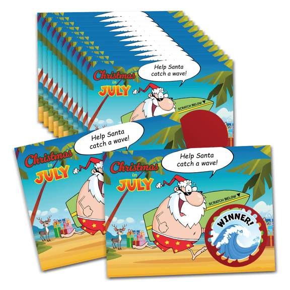 Christmas in July Santa Surfer Catch a Wave Scratch Off Game Cards 26 Pack by My Scratch Offs
