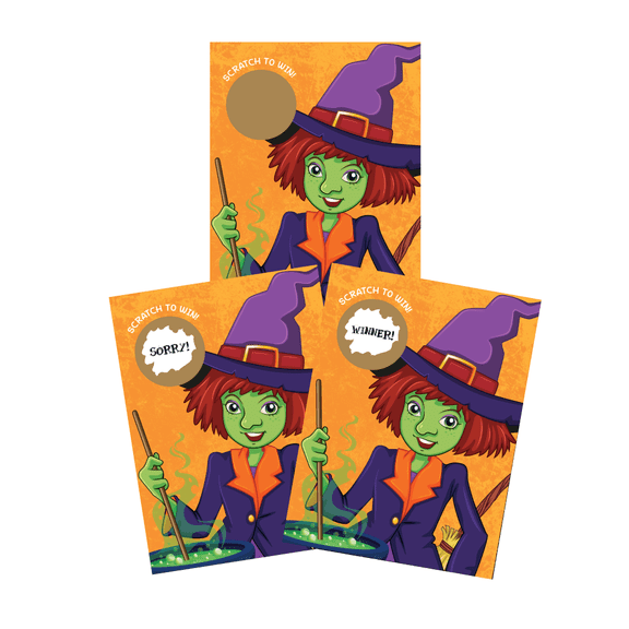 Halloween Cute Witch Orange Scratch Off Game Cards 26 Pack by My Scratch Offs