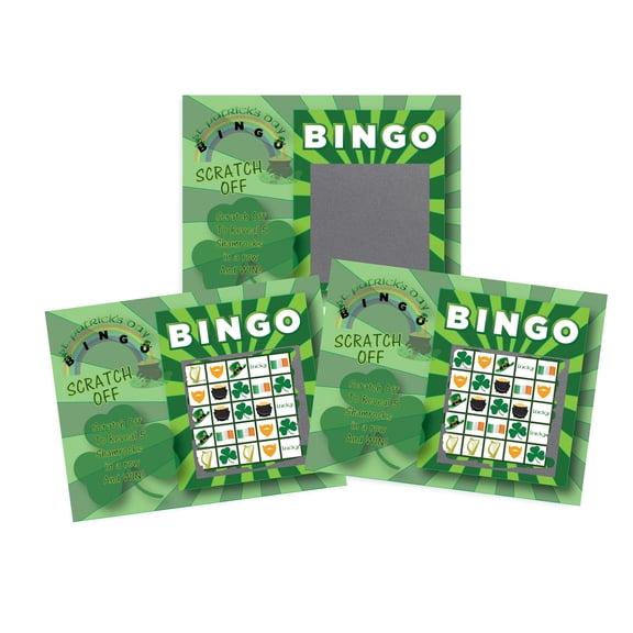 St. Patrick's Day BINGO Shamrock Scratch Off Game Cards, Green 26 Pack by My Scratch Offs