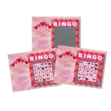 My Scratch Offs Valentine’s Bingo Scratch-off Game Card, Pink, 26 Pack