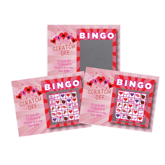 Valentines Day Bingo Scratch Off Game Card, Pink 26 Pack by My Scratch Offs