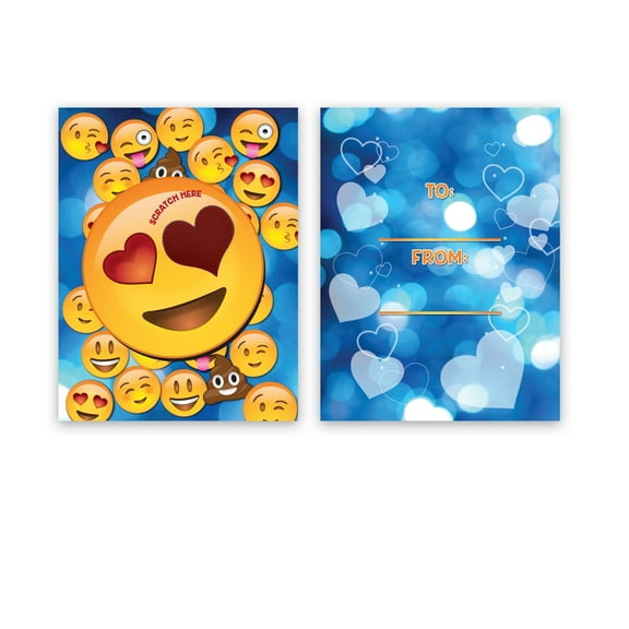 My Scratch Offs Valentine's Day Smiley Face with Heart Eyes Emoji "U Make Me Smile" Scratch-off Note Cards, Blue, 25 Pack