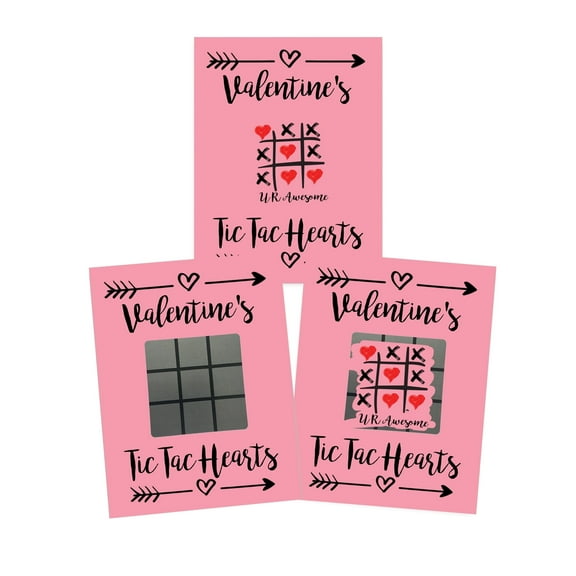 My Scratch Offs Valentine's Pink Tic-Tac-Toe Hearts Scratch-off Card Game, 25 Pack