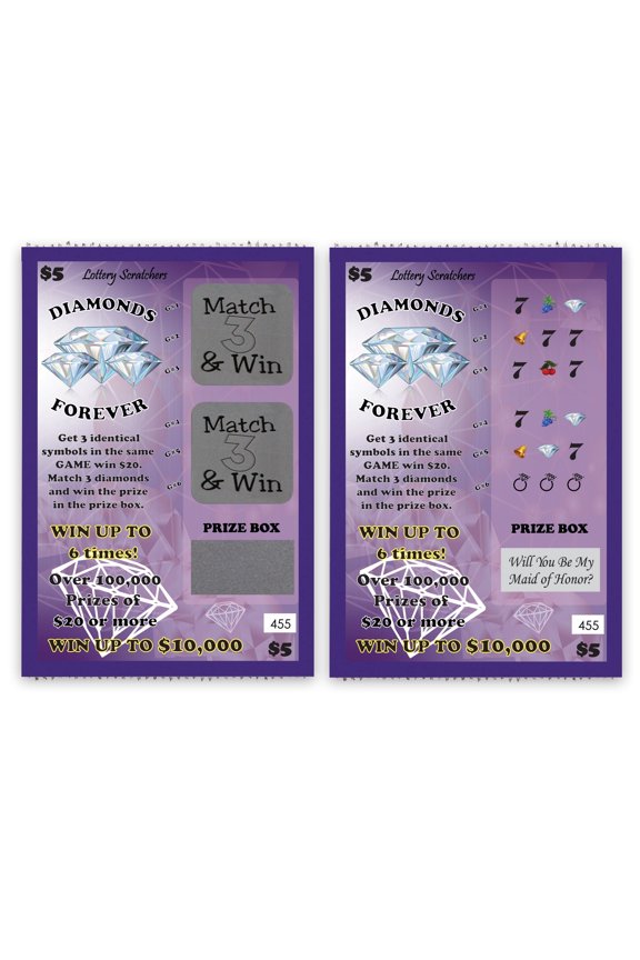 Diamonds Forever Will You Be My Maid of Honor Lotto Replica Scratch Off Ticket, Purple, 1 Pack by My Scratch Offs
