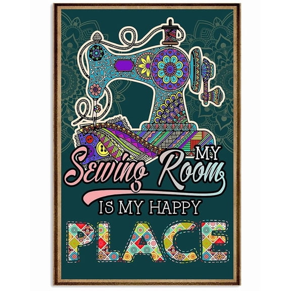 My Sewing Room Is My Happy Place Sewing Mandala Vertical Poster,Art prints, interior wall decoration, living room, bedroom, frameless 12x16inch