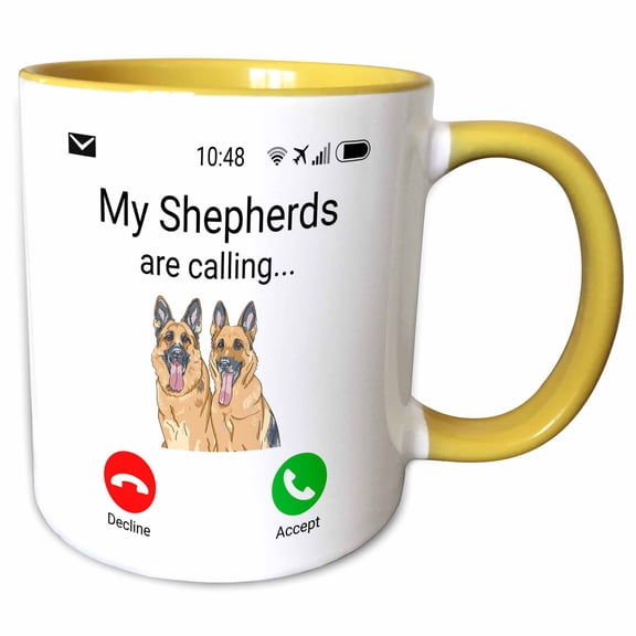 3drose, My Shepherds Are Calling Funny Incoming Phone Call German Shepherd, 11oz Two-tone Yellow Mug