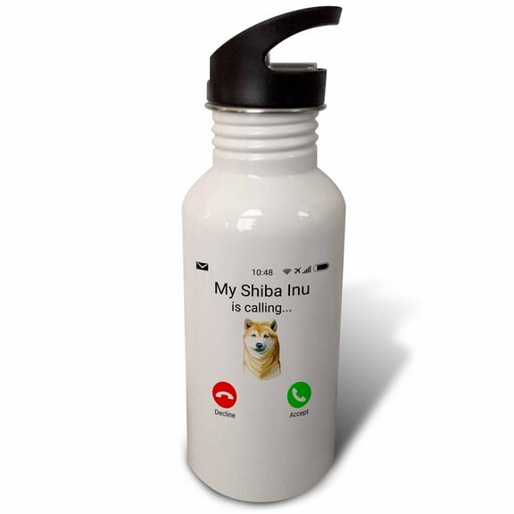 3dRose, My Shiba Inu is calling Funny Incoming Phone Call Holiday, Flip Straw 21oz Water Bottle
