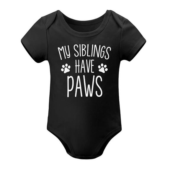 My Sibling Has Paws – Funny Cute Baby Bodysuit for Dog Or Cat Lovers, Pet Family Infant Romper Gift Black-style 12months