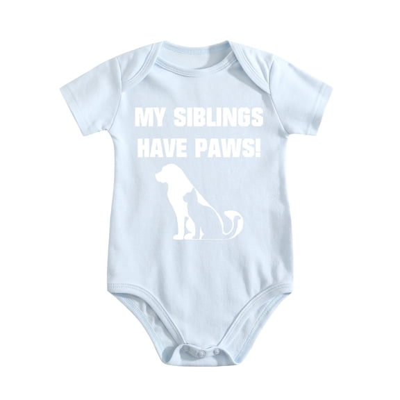 My Siblings Have Paws Baby Bodysuit Funny Cute Cool Outfit Clothes Boys Girls Adorable Baby Blue-style 0-3M