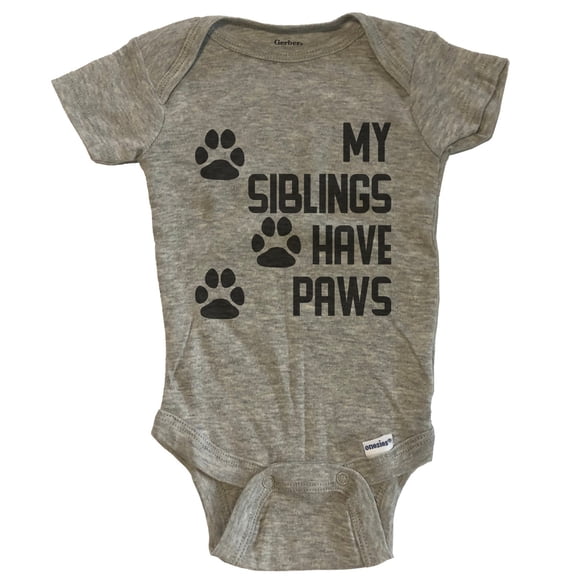 My Siblings Have Paws Cute Dog Baby Bodysuit - Grey