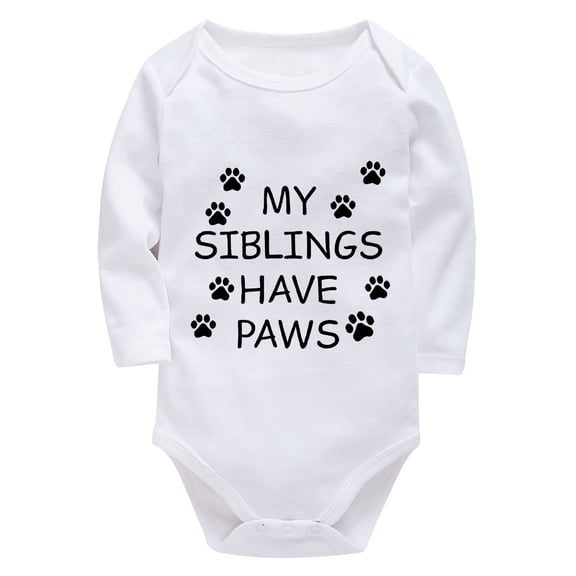 My Siblings Have Paws Newborn Boy Outfit Long Sleeve Baby Boy Coming Home Outfit Summer White Baby Onsies0-3 Months Funny