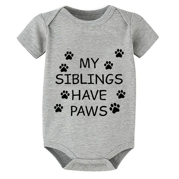 My Siblings Have Paws Newborn Clothes Boys Short Sleeve Baby Girl Take Home Outfit Newborn White Plain Onsies6-9 Months