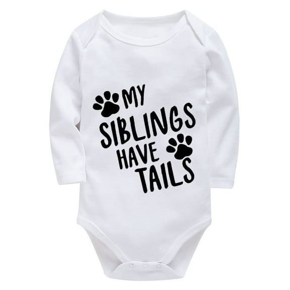 My Siblings Have Tails Newborn Baby Clothes Neutral Long Sleeve Gender Neutral Going Home Outfit Newborn White Baby Onsies0-