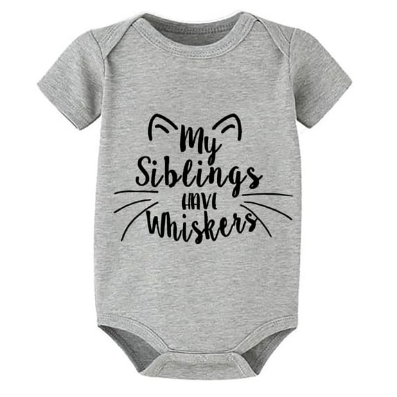 My Siblings Have Whiskers Summer Baby Romper Short Sleeve Boys Coming Home Outfit White Boys Rompers 6-9 Months
