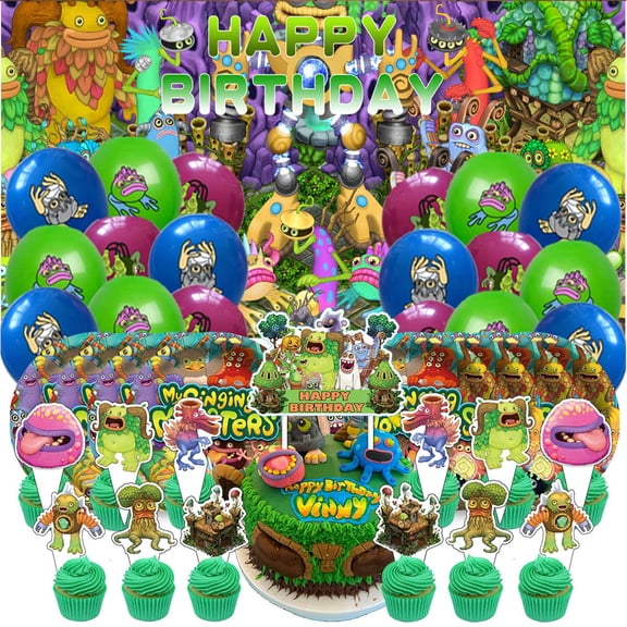 My Singing Monster Birthday Party Supplies Balloons Plates Decoration Cake Topper Decor Tableware Banner Backdrop