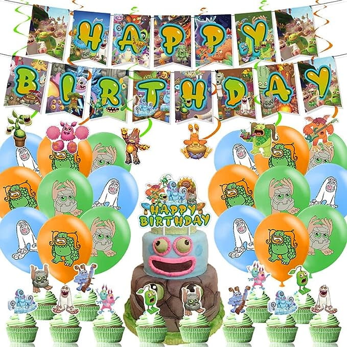 My Singing Monster Party Decoration Set - Cupcake Themed, Includes  Balloons, Cake Toppers, Banner, Swirl Decorations - Walmart.com