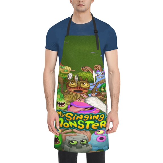 My Singing Monsters Adjustable Bib Apron, Waterdrop Resistant Aprons with 2 Pockets Cooking Kitchen Aprons for Women Men Chef