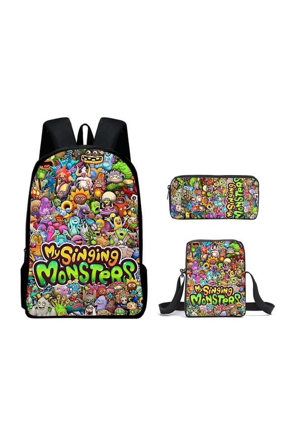 My Singing Monsters Backpack 3Pcs Set Singing Monsters 3D Figure Printed Backpack Set