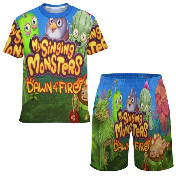 My Singing Monsters Boys Girls Short Sleeve Mesh T-Shirt And Shorts Outfit Set Summer Clothes Set for Kids