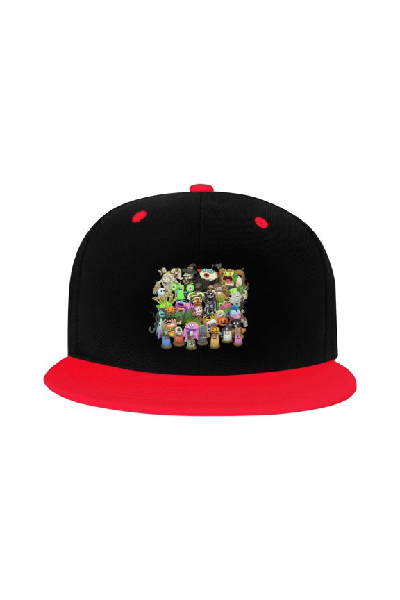 My Singing Monsters Kid'S Cartoon Baseball Cap,Adjustable Hip Hop Hat Flat Brim, Breathable Sun Hat For Boys Girls Red
