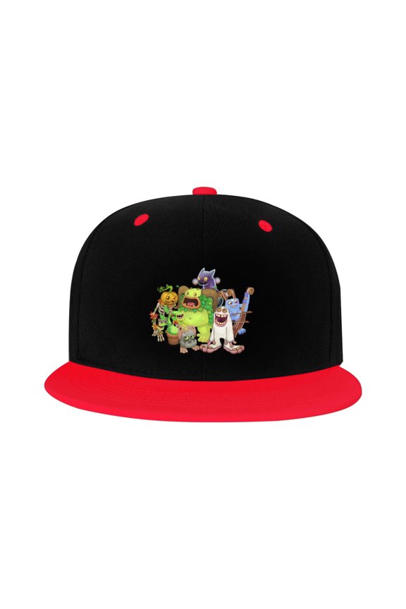 My Singing Monsters Kid'S Cartoon Baseball Cap,Adjustable Hip Hop Hat Flat Brim, Breathable Sun Hat For Boys Girls Red