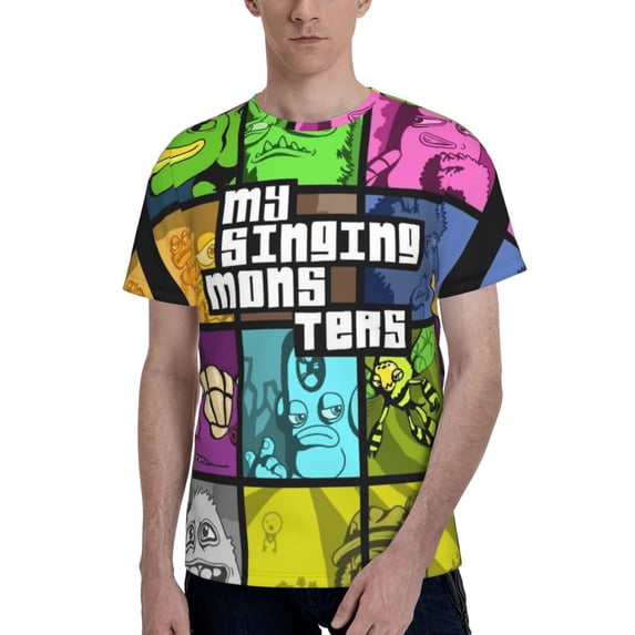 My Singing Monsters Men's Short-Sleeve T-Shirt Summer Casual Tee Top Breathable Crewneck T-Shirt Large