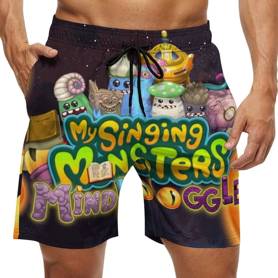 My Singing Monsters Men's Swim Trunks Board Shorts Drawstring Elastic Waist Quick Dry Swimsuits Beach Shorts with Pockets 3XL