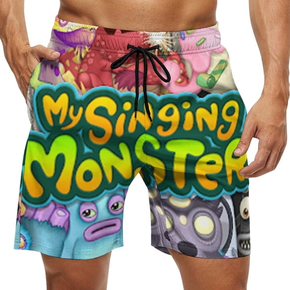 My Singing Monsters Men's Swim Trunks Board Shorts Drawstring Elastic Waist Quick Dry Swimsuits Beach Shorts with Pockets S