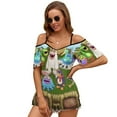 thumbnail image 1 of My Singing Monsters Plant Island Women's T Shirt Short Sleeve Off Shoulder Camisole Tee Shirt Top Summer Breathable Adjustable Cold Shoulder T-Shirt, 1 of 6