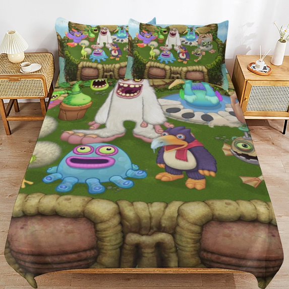 My Singing Monsters Printing Bedding Sets Decorative 3 Pieces Bedding Set(1 Duvet Cover Set 2 Pillow Shams) 86"x70"